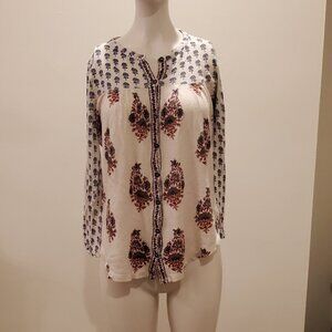 Lucky Brand Women's White Pattern Jersey 3/4 Button Long Sleeve Size XS